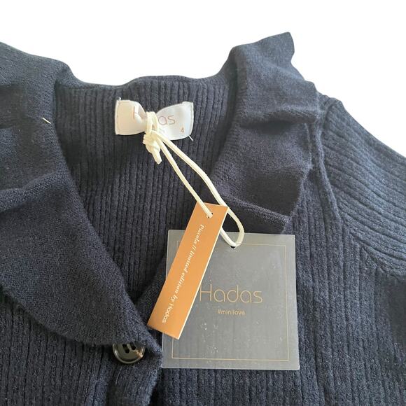 Hadas Girls Navy Ruffled Collar Cardigan Sweater - Size 4 - Picture 4 of 7